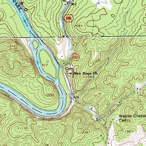Topographic Map of New Hope Church, VA