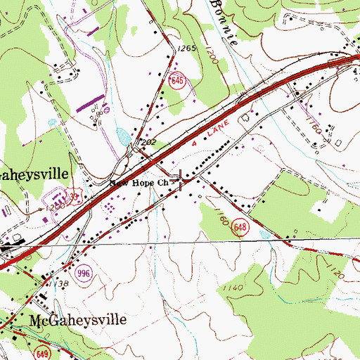 Topographic Map of New Hope Baptist Church, VA