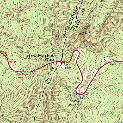 Topographic Map of New Market Gap, VA