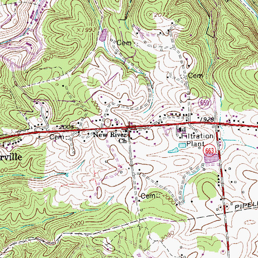 Topographic Map of New River Church, VA