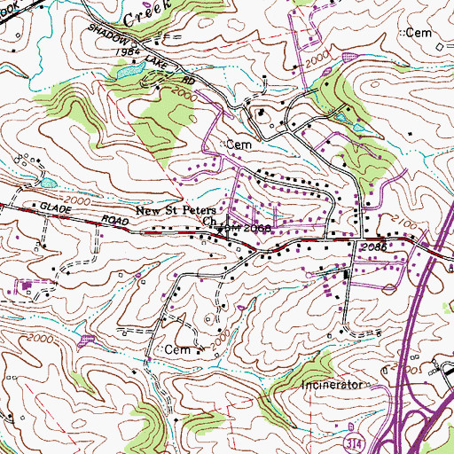 Topographic Map of New Saint Peters Church, VA