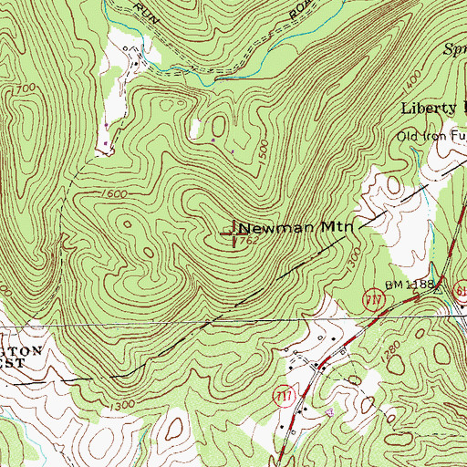 Topographic Map of Newman Mountain, VA