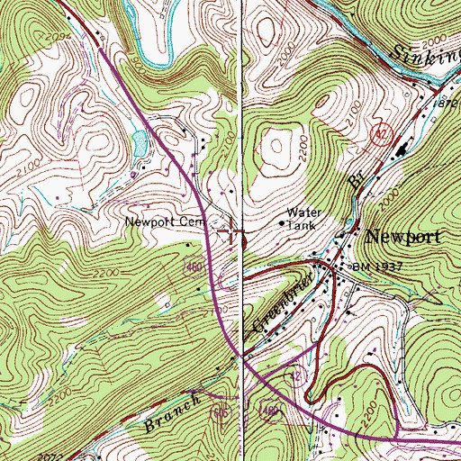Topographic Map of Newport Cemetery, VA