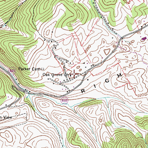 Topographic Map of Oak Grove Church, VA