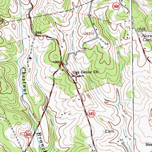 Topographic Map of Oak Grove Baptist Church, VA