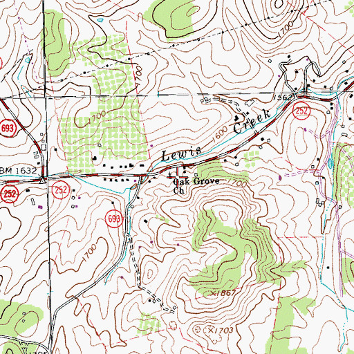 Topographic Map of Oak Grove Church, VA