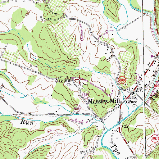 Topographic Map of Oak Hill Church, VA