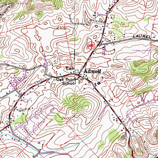 Topographic Map of Oak Point School, VA