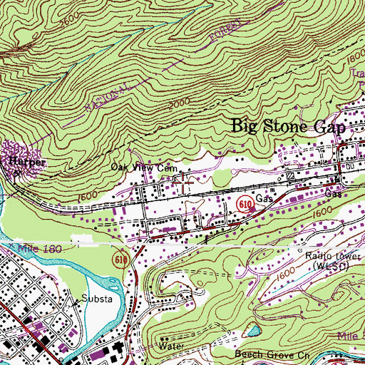 Topographic Map of Oak View Cemetery, VA
