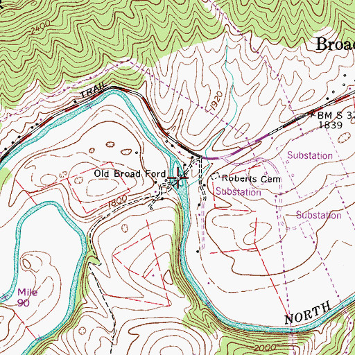 Topographic Map of Old Broad Ford, VA