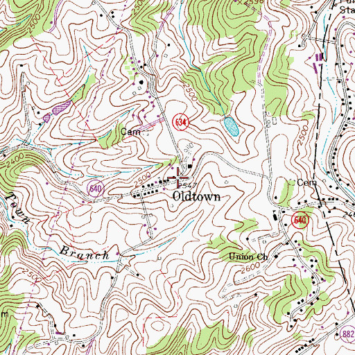 Topographic Map of Oldtown, VA