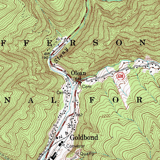 Topographic Map of Olean, VA