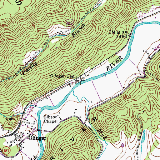 Topographic Map of Olinger Cemetery, VA