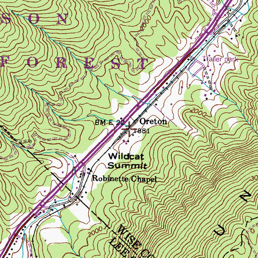 Topographic Map of Oreton, VA