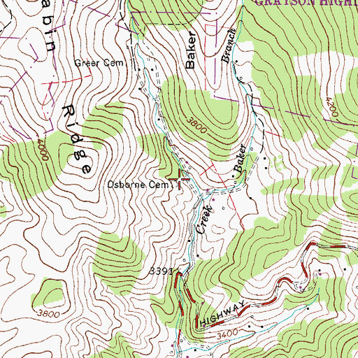 Topographic Map of Osborne Cemetery, VA