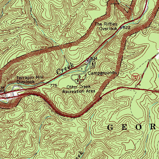 Topographic Map of Otter Creek Recreation Area, VA
