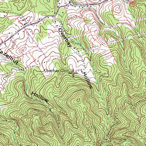 Topographic Map of Overbay Cemetery, VA