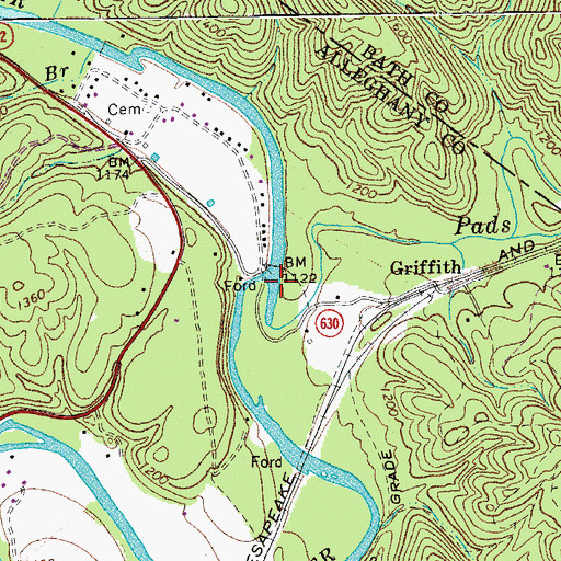 Topographic Map of Pads Creek, VA