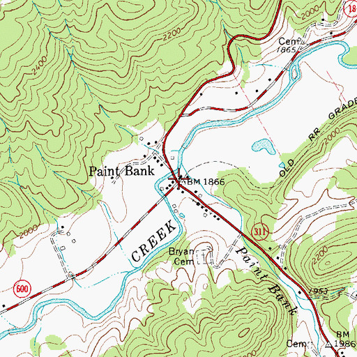 Topographic Map of Paint Bank, VA