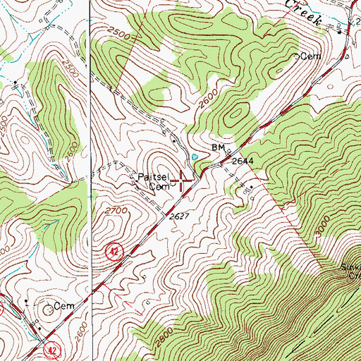 Topographic Map of Paitsel Cemetery, VA
