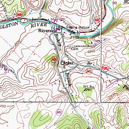 Topographic Map of Parker Branch, VA