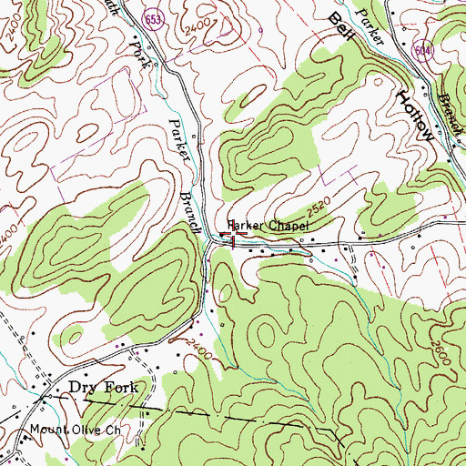 Topographic Map of Parker Chapel, VA