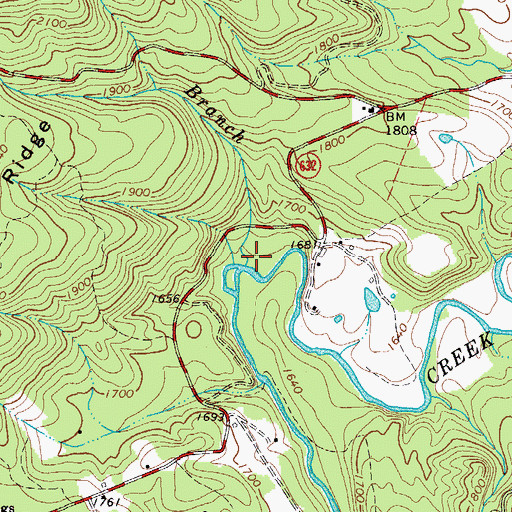 Topographic Map of Paxton Branch, VA