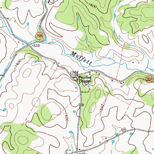 Topographic Map of Paynes Chapel, VA