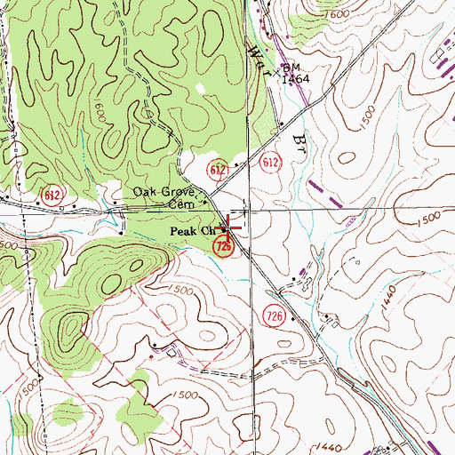 Topographic Map of Peak Church, VA