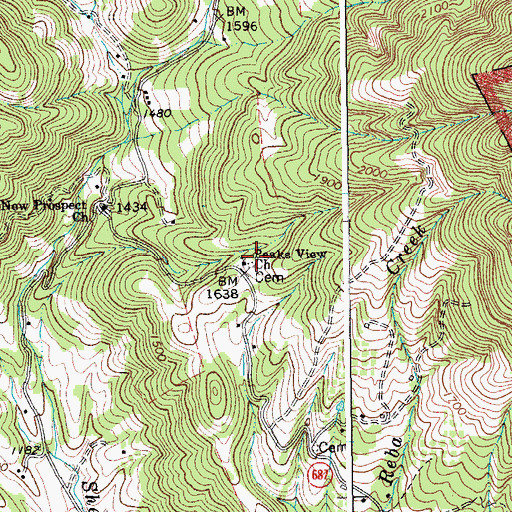 Topographic Map of Peaks View Church, VA