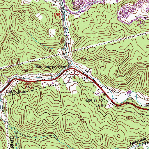 Topographic Map of Pennington Cemetery, VA