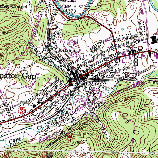 Topographic Map of Pennington Gap, VA