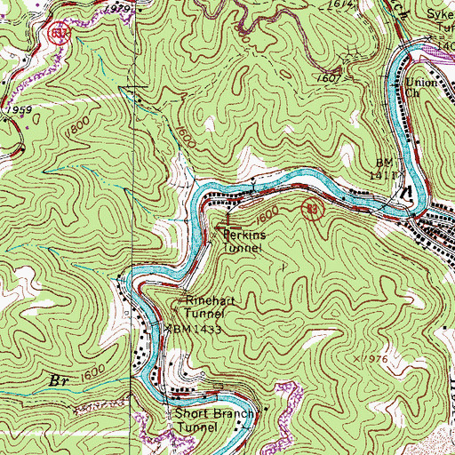 Topographic Map of Perkins Tunnel, VA