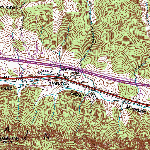 Topographic Map of Peters Cemetery, VA