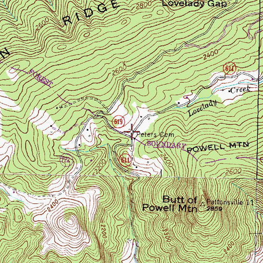 Topographic Map of Peters Cemetery, VA