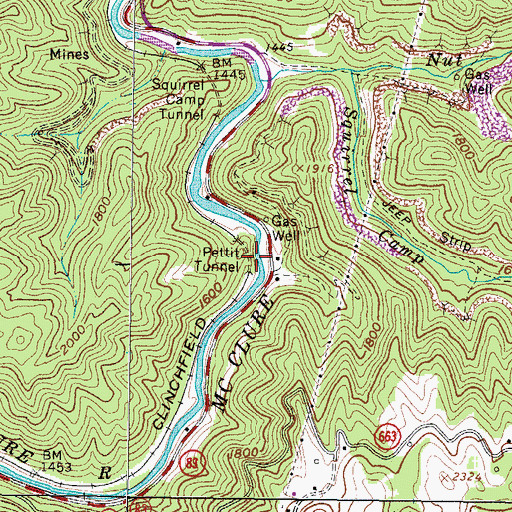 Topographic Map of Pettit Tunnel, VA