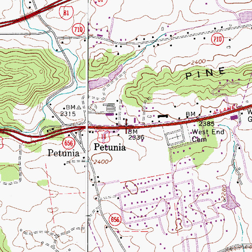 Topographic Map of Petunia, VA