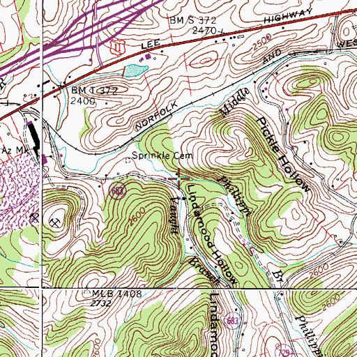 Topographic Map of Phillippi Branch, VA