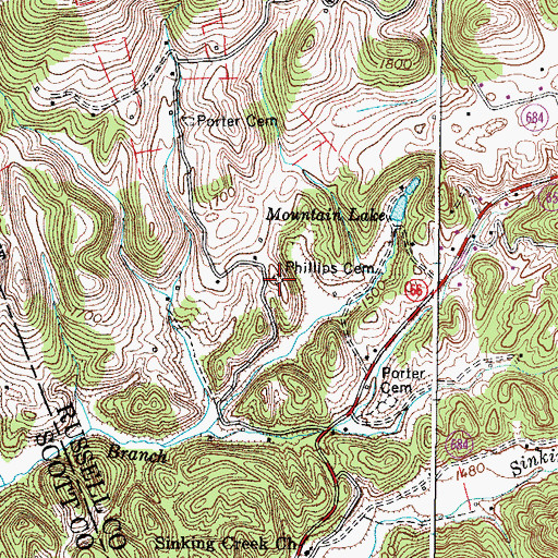 Topographic Map of Phillips Cemetery, VA