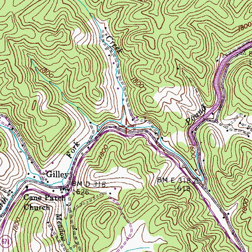 Topographic Map of Phillips Creek, VA