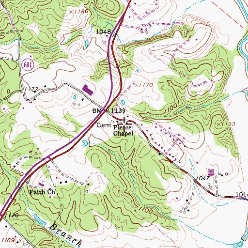Topographic Map of Pierce Chapel, VA