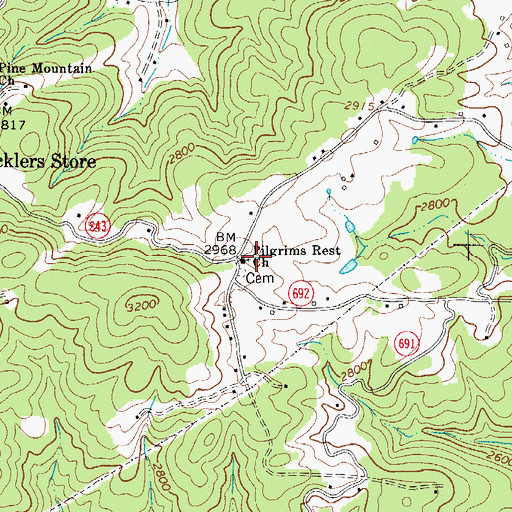 Topographic Map of Pilgrims Rest Church, VA