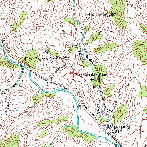 Topographic Map of Pine Branch Cemetery, VA
