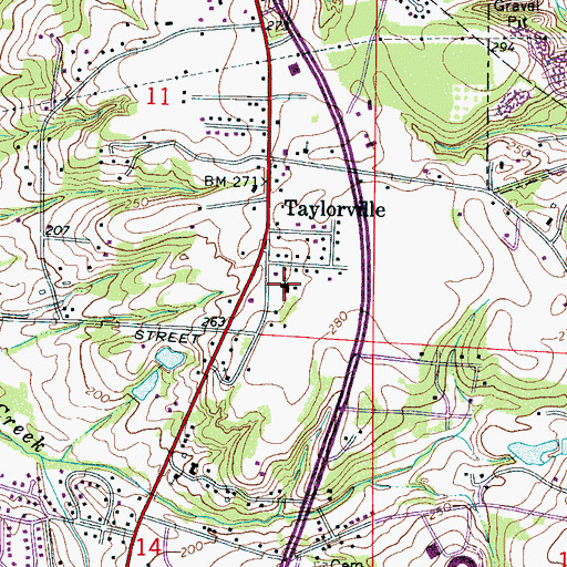 Topographic Map of Taylorville Baptist Church, AL