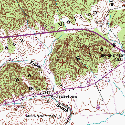 Topographic Map of Pine Ridge, VA