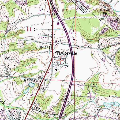 Topographic Map of Taylorville Heights, AL
