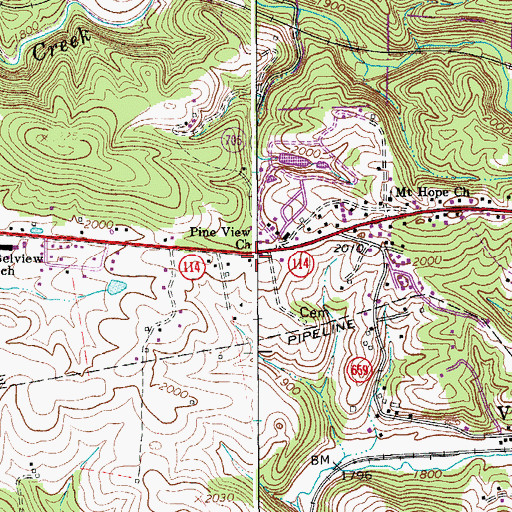 Topographic Map of Pine View Church, VA