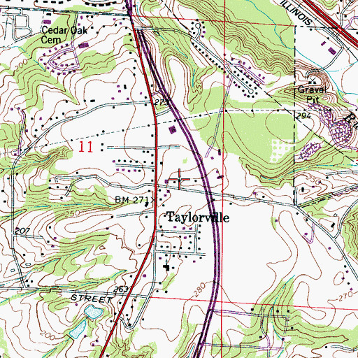 Topographic Map of Taylorville Methodist Church, AL