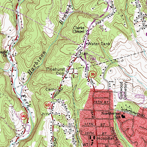 Topographic Map of Pinehurst Cemetery, VA