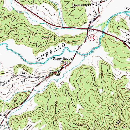 Topographic Map of Piney Grove Baptist Church, VA